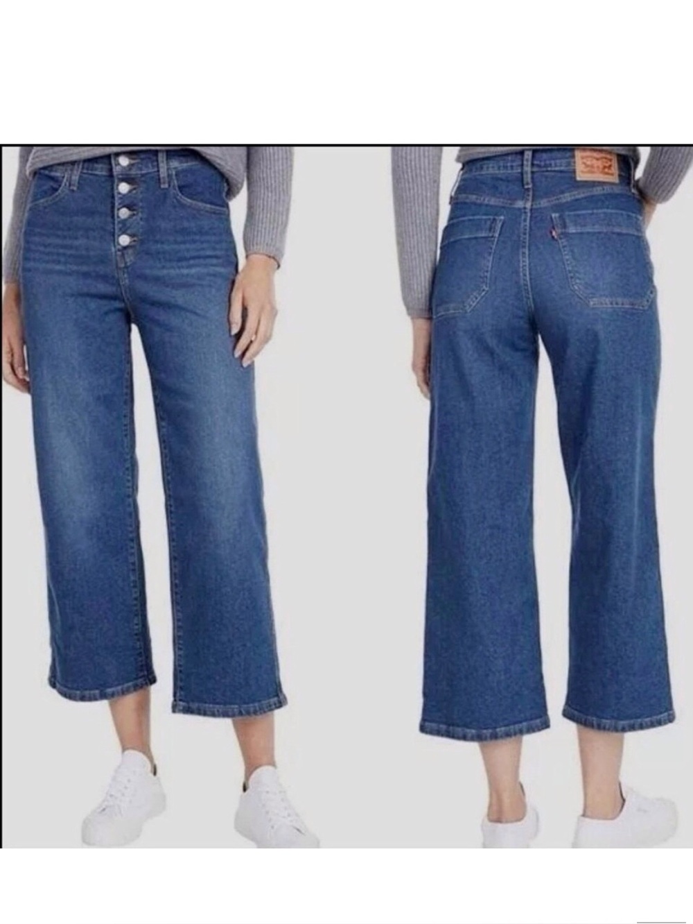 Levi’s 24 (0/00) Mile High Cropped Wide Leg Jeans Exposed Button Fly Stretch